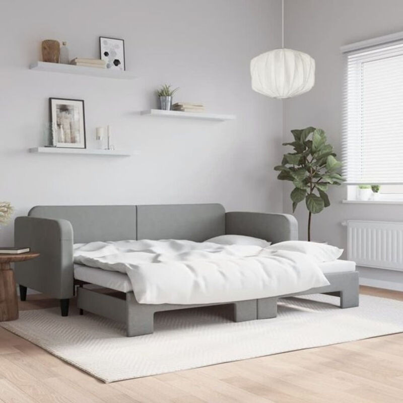 Ausziehbares Funktionsbett vidaxl in Grau aus Metall und Stoff, B/T/H: 90 x 200 cm - Bild 1