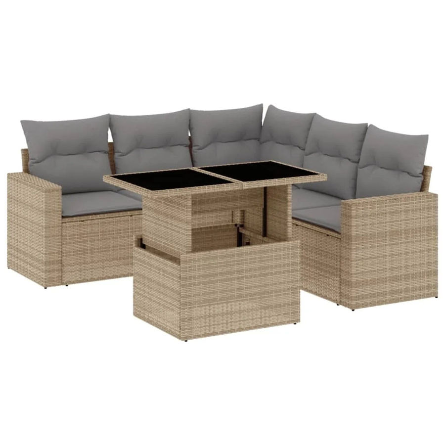vidaXL 6-teilige Garten-Sofagarnitur aus Poly-Rattan mit Kissen in Beige-grau - Bild 2