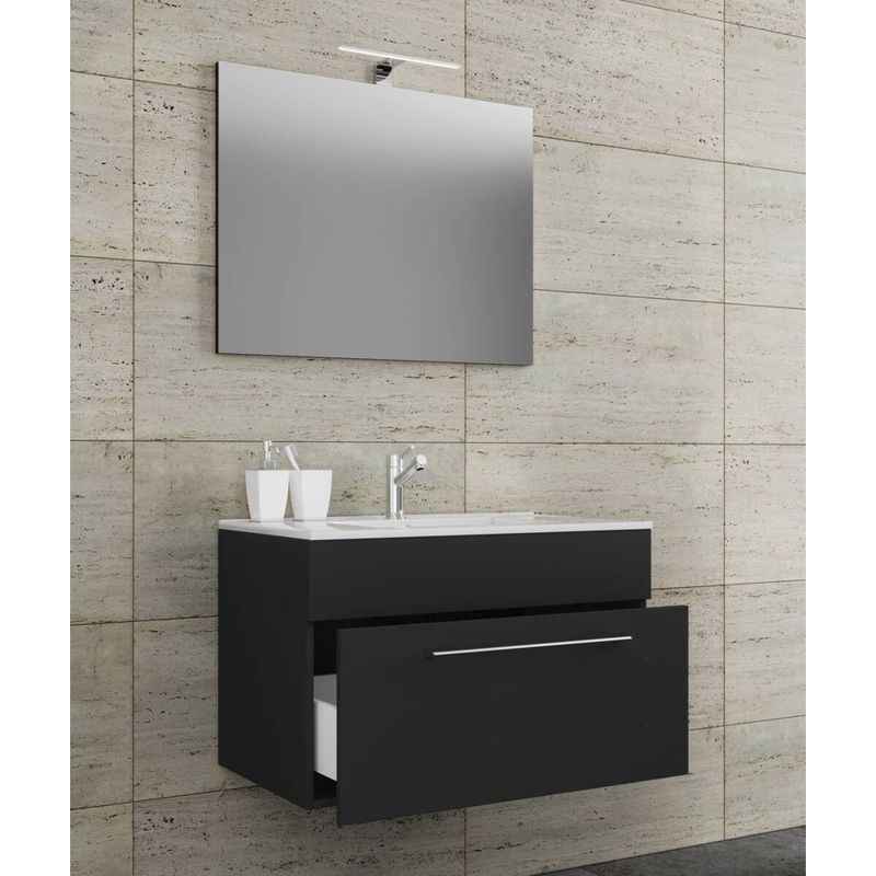 VCM Badinos 3-tlg. Badmöbel Set hängend in Schwarz mit Keramik-Waschtisch und Spiegel B/H/T: 80 x 50 x 46 cm - Bild 4