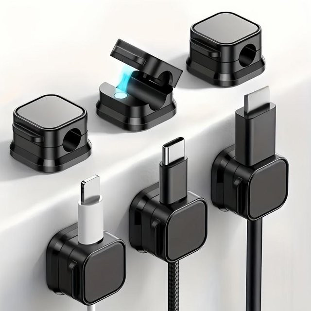 Magnetische Kabelklemme Set, 6 Stück, verstellbarer und rutschfester Kabel-Organizer in Schwarz für dein Kabelmanagement am Schreibtisch - Bild 1