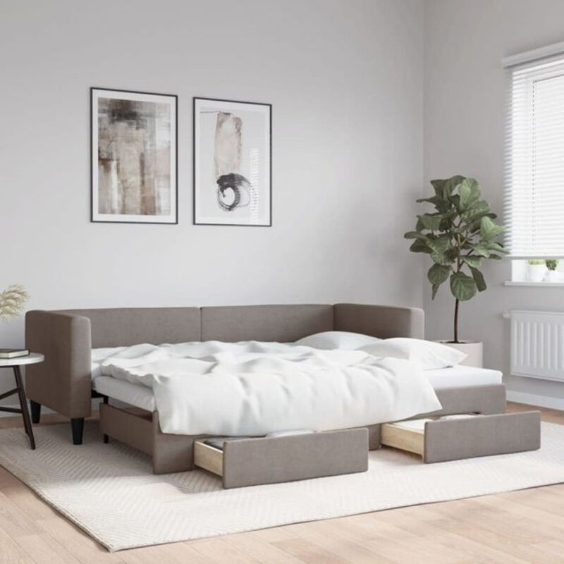 Ausziehbares Funktionsbett vidaxl mit Schubladen in Taupe meliert aus Stoff und Metall, Breite: 80 cm, Länge: 200 cm - Bild 1