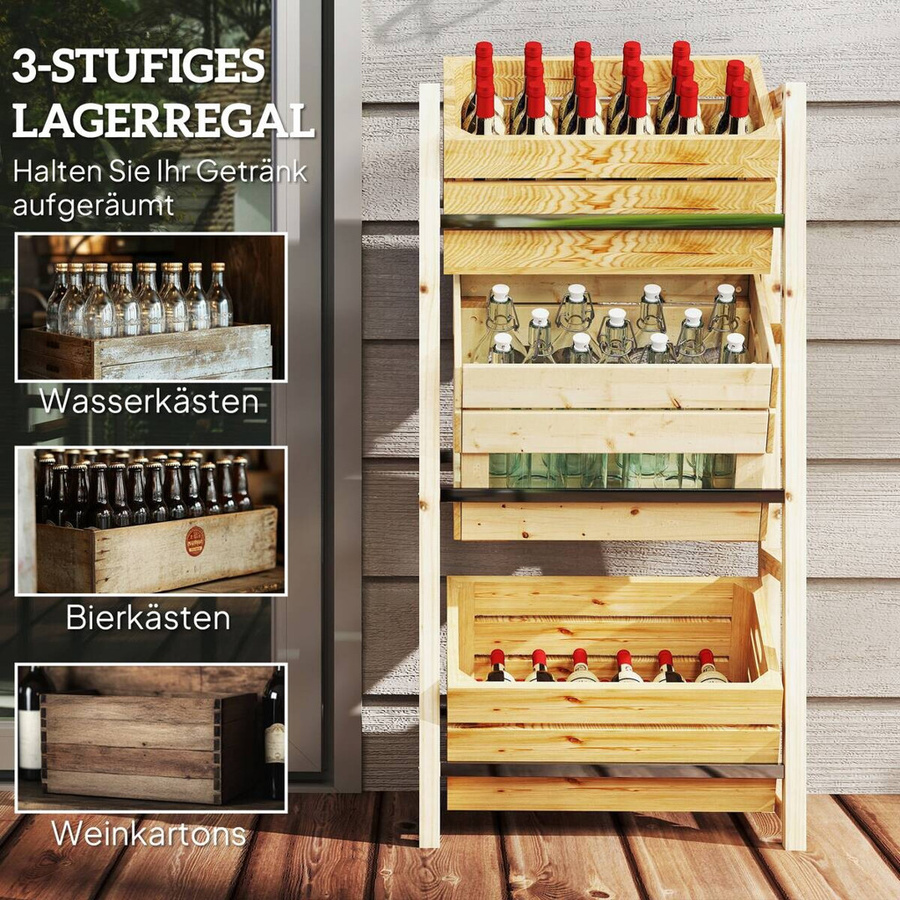 Outsunny Getränkekistenregal aus Holz und Stahl in Braun, 3 Ebenen, freistehend, B/T/H: 56 x 32 x 112 cm - Bild 5
