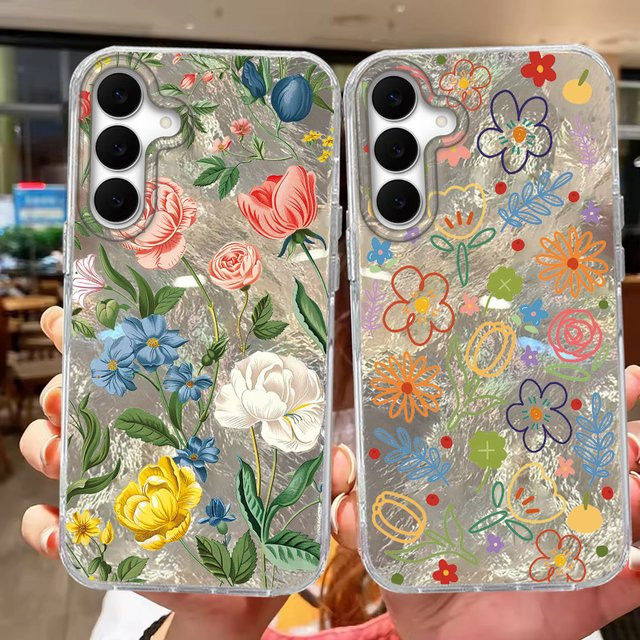 Samsung Galaxy Handyhülle mit Blumenmuster für S25 FE S24 S23 S22 S21 Plus Ultra 5G und S20 in Weiß - Bild 1