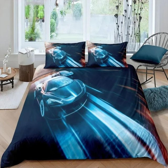 Sportwagen Luxus Bettwäsche Set aus Mikrofaser in Blau mit Bettbezug und Kissenbezug B/H: 140 x 210 cm - Bild 1