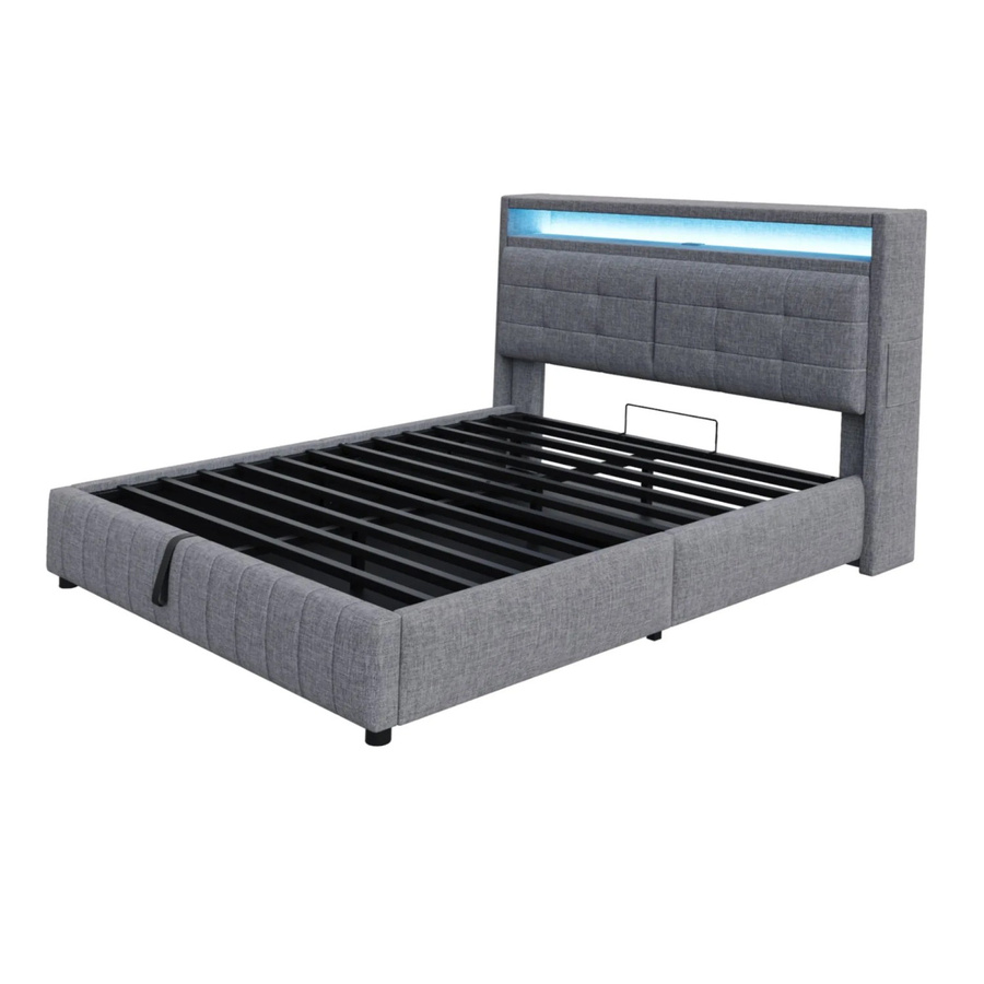 okwish Polsterbett mit LED-Beleuchtung und Stauraum in Grau, B/T/H: 160 x 200 x 110,5 cm - Bild 2