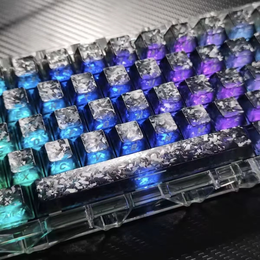Transparente PC-Tastenkappen in Nebelschwarz mit Kohlefaser-Textur, 132 Tasten Double-Shot Cherry-Profil für Gateron mechanische Tastaturen - Bild 4