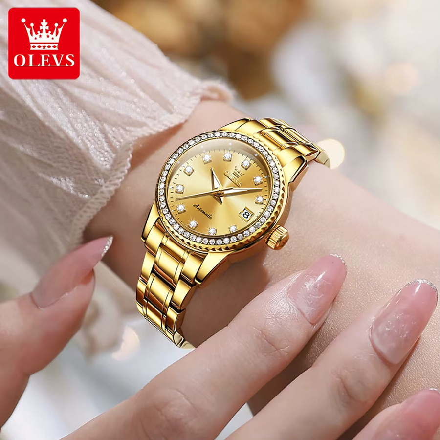OLEVS Armbanduhr Automatik, Edelstahl, Gold, Diamantbesetzt, Damen - Bild 3