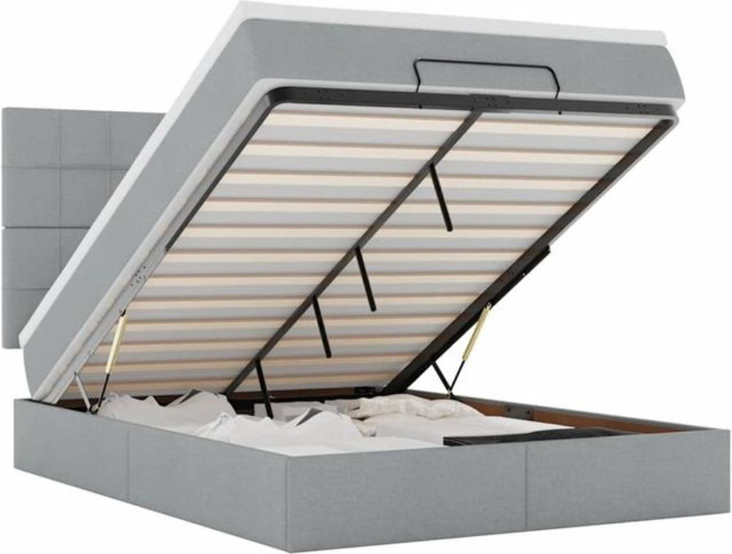 vidaxl Ottoman Polsterbett mit Matratze aus Stoff in Grau, B/T/H: 140 x 200 x 118 cm - Bild 1