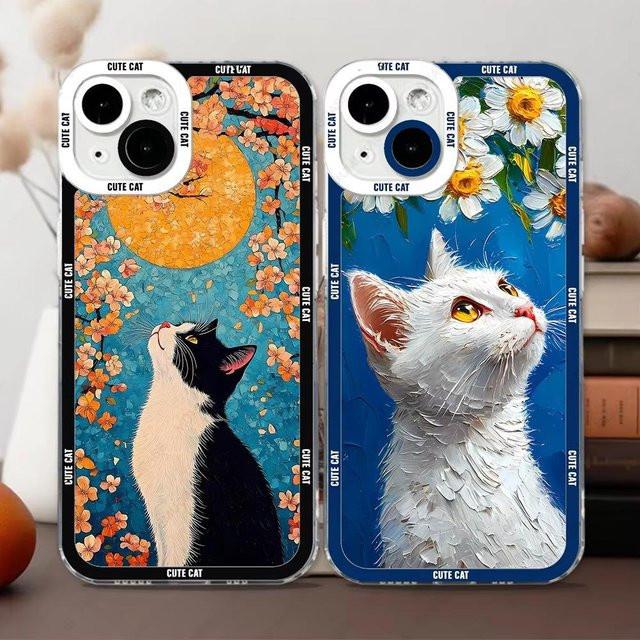 Stoßfeste Silikon Handyhülle mit Katzenmotiv für iPhone Modelle von 7 bis 17 Pro Max in Multicolour von jamular - Bild 1