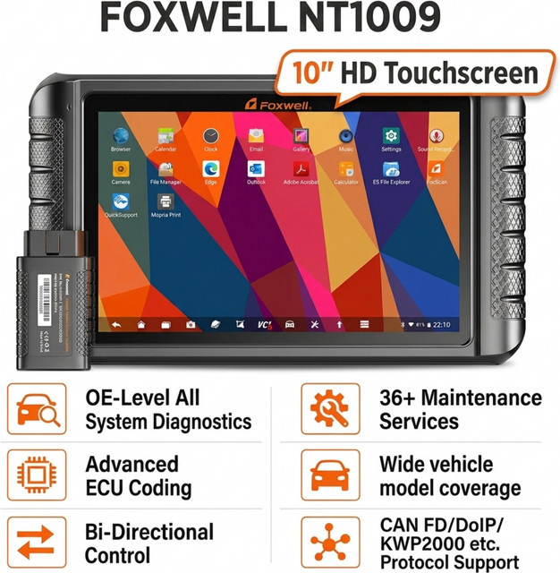 FOXWELL NT1009 OBD2 Auto-Scanner in Schwarz für alle Systeme mit ECU-Codierung, CANFD DOIP Topologie-Mapping und 36+ Reset-Funktionen - Bild 1
