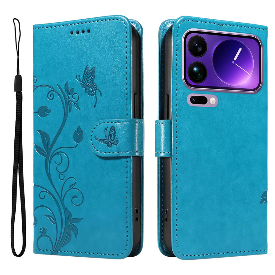 Magnetische Leder-Brieftaschenhülle Butterfly Cover für Xiaomi in Türkis - Bild 1