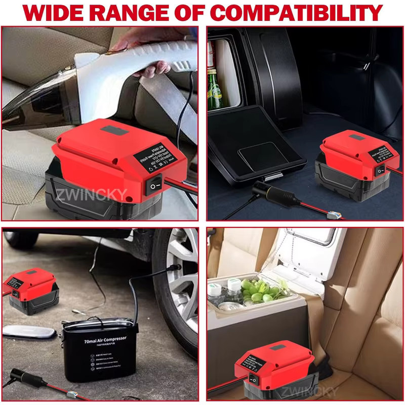 BSIDE Power-Wheel-Adapter für Milwaukee 18V 20V Li-Ionen-Akkus, 18V auf 12V Abwärtswandler mit Zigarettenanzünder-Buchse, Farbe: Rot - Bild 5