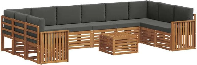 vidaXL Sofagarnitur 11-teilig L-Form aus Massivholz Akazie in Natur und Anthrazit mit Polsterung und Kissen - Bild 1