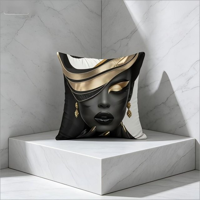 Dekorativer Kissenbezug JMG Clothing mit afrikanischem Frauen-Kunstdruck in Schwarz-Gold, B/H: 50 x 50 cm - Bild 1