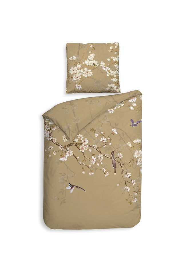 Heckett & Lane Mako-Satin Bettwäsche Asahi in Beige und Gold mit Naturmotiv, B/H: 135 x 200 cm und 80 x 80 cm - Bild 1