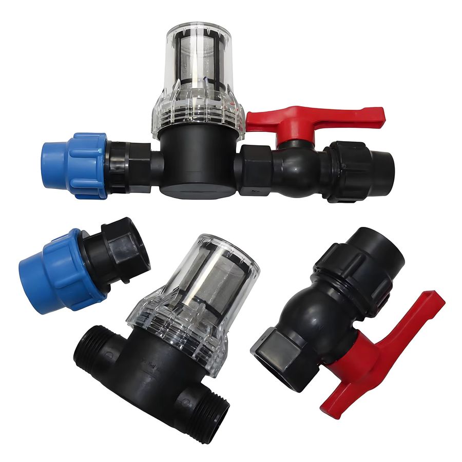 3-teiliges Gartenwasserfilterventil Kit für Regenwassereimer und Tropfbewässerung mit Schlauchanschluss 32 mm und 25 mm - Bild 2