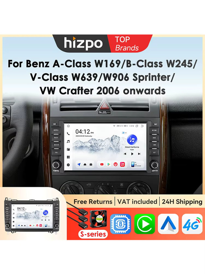 Hizpo 8 Zoll Carplay Android Auto Radio für Mercedes Sprinter Benz B200 Vito W639 Viano B Klasse W169 W245 W209 Multimedia 2Din in Schwarz mit Bluetooth - Bild 7