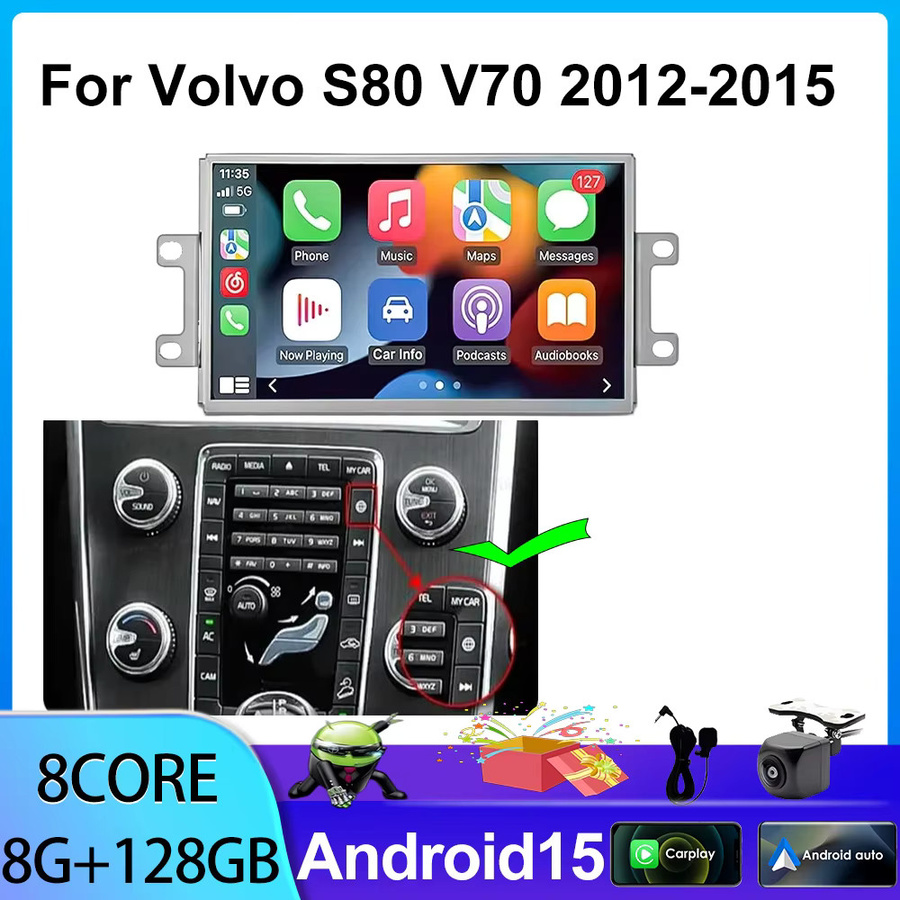 Multimedia Player mit GPS Navigation, WiFi und Carplay für Volvo V70 XC70 S80 (2012-2015), Schwarz - Bild 2