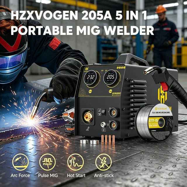 HZXVOGEN HVM205P 5-in-1 MIG-Schweißgerät in Schwarz, 200A Puls-MMA, Gaslos MIG, Gas-MIG und Lift-TIG mit Spool Gun, tragbare Aluminium-Schweißmaschine für 220V - Bild 1