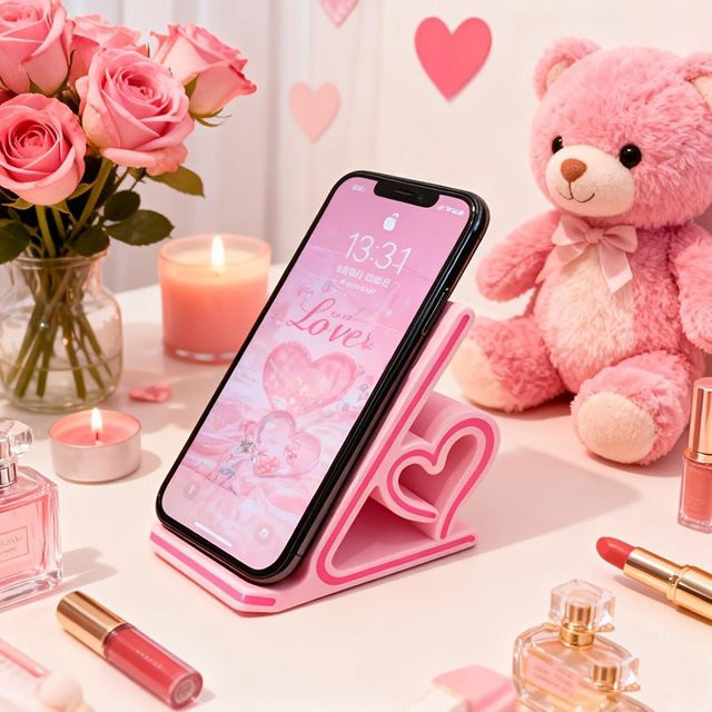 Herz-Handyhalter xly1818 in Cherry Blossom Pink – Rutschfester Schreibtischhalter für dein Smartphone - Bild 1