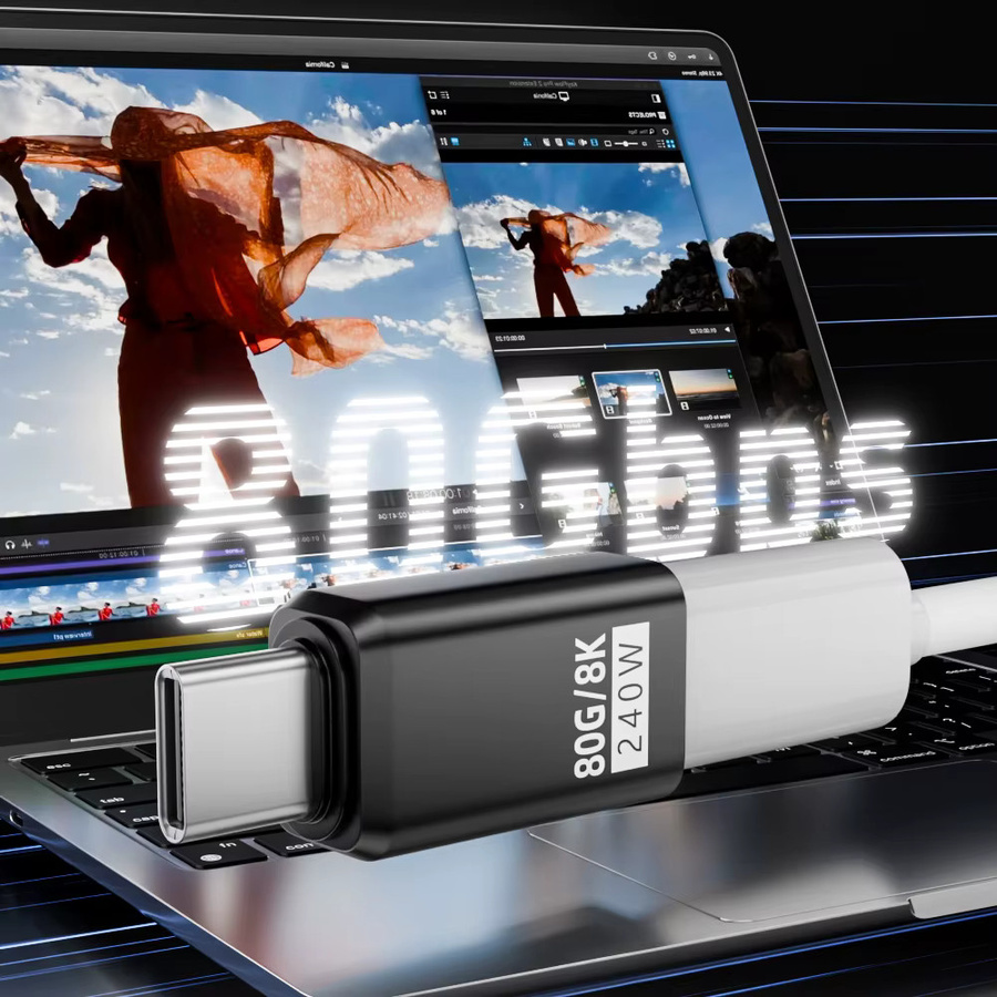 BSN USB4 V2 90-Grad-Typ-C-Winkeladapter in Schwarz mit 80Gbps, Thunderbolt 5/4/3 Kompatibilität und 240W USB-C Anschluss - Bild 4