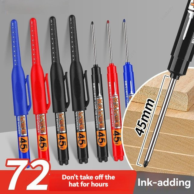 Set aus 5 oder 10 wasserdichten Markierungsstiften mit 45 mm Spitze, schnell trocknende Tinte für Holzbearbeitung, Schwarz, Rot, Blau - Bild 1