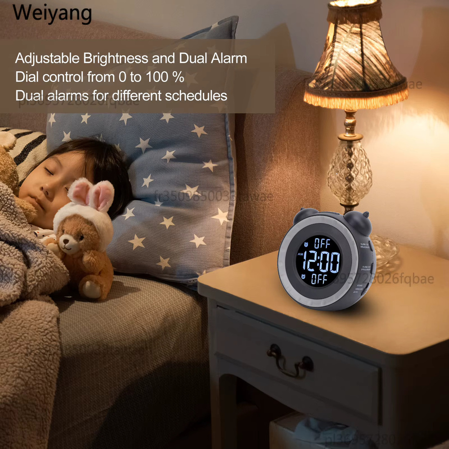 NUOYING Bett-Vibrationsalarm mit einstellbarer Lautstärke und Helligkeit, extra lauter Wecker für Tiefschläfer, Schwarz - Bild 2