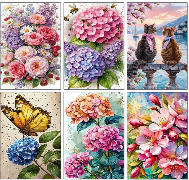QIZITENG Diamond Painting Set Hortensie Blumenstrauß Mosaik DIY Kreuzstich Kit Multicolour B/H: 30 x 20 cm - Bild 1