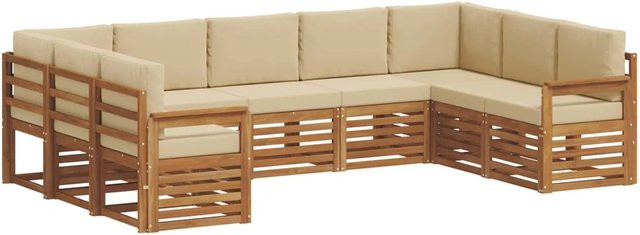 vidaXL Sofagarnitur 9-teilig aus Massivholz Akazie in Natur und Beige, U-Form mit Sitz- und Rückenkissen - Bild 1