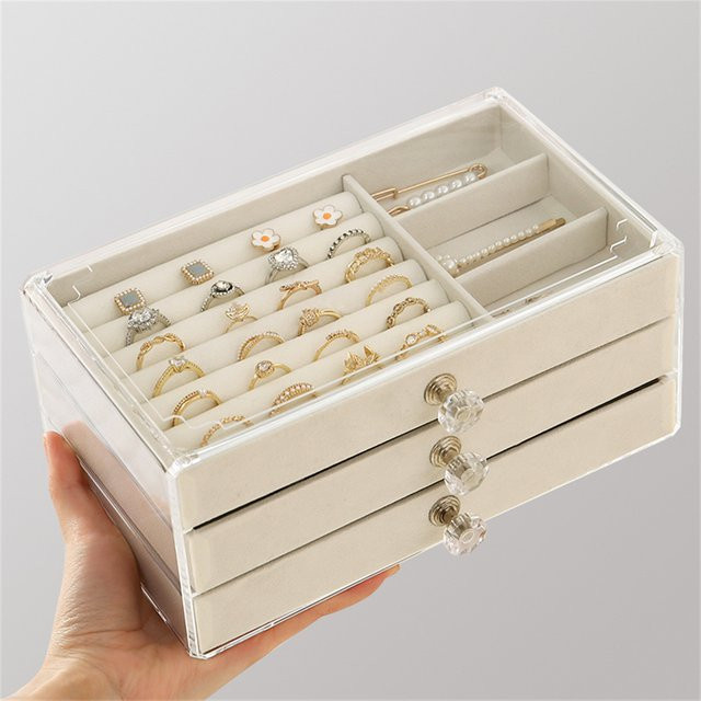 FLOWERS SPRAL Schmuckaufbewahrungsbox mit drei Schubladen in Beige, Desktop-Schmuckkästchen für Armbänder und Ringe - Bild 1