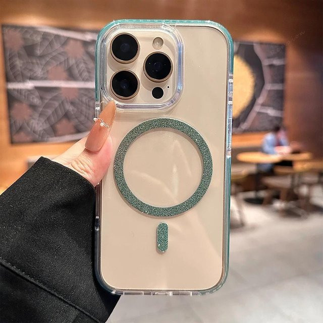 Magnetische Glitzer Color Blocking Handyhülle für Apple iPhone 16 15 14 13 12 11 Pro Max Plus in Multicolour – Stoßfester Luxus Schutz - Bild 1
