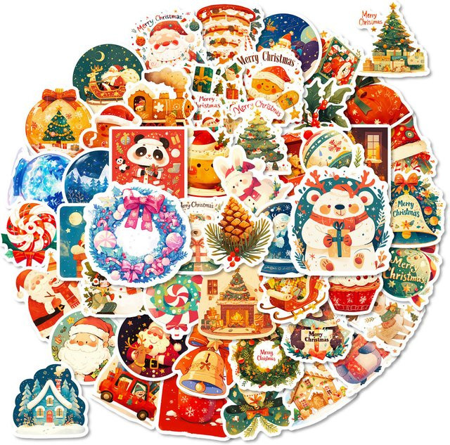 50 Stück festliche Weihnachts-Cartoon-Aufkleber in Multicolor von RecordingYourLife Store zur Dekoration von Wasserflaschen und Notizbüchern - Bild 1