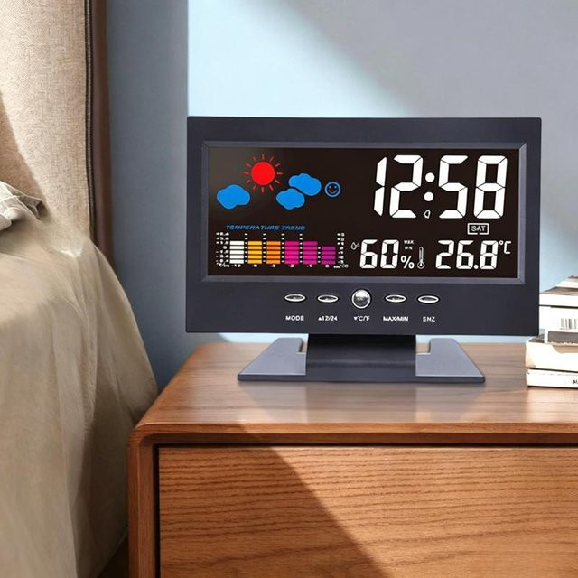 SheyIn Wetterstation Uhr in Schwarz mit Thermometer, Hygrometer und Kalender - Bild 1