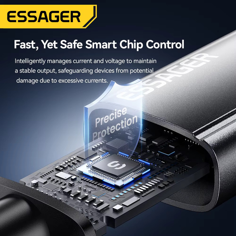 ESSAGER 2-in-1 Multifunktions-Schnellladekabel mit 100 W und 7 A für Typ C, Micro USB und Lightning in Schwarz oder Grau - Bild 4