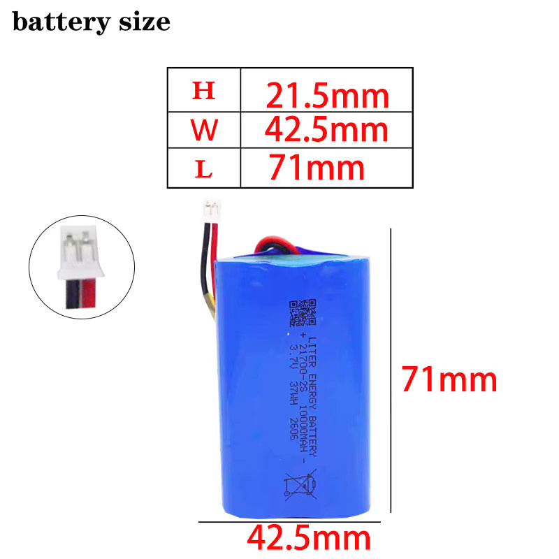 Wiederaufladbarer Li-Ion Akku Pack 1S2P 21700 mit JST-Stecker und Leiterplatte, 10000mAh, 3,7V bis 4,2V, Blau - Bild 3