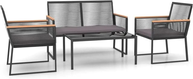vidaXL 4-tlg Garten-Lounge-Set aus Stahl mit Kissen in Schwarz - Bild 1