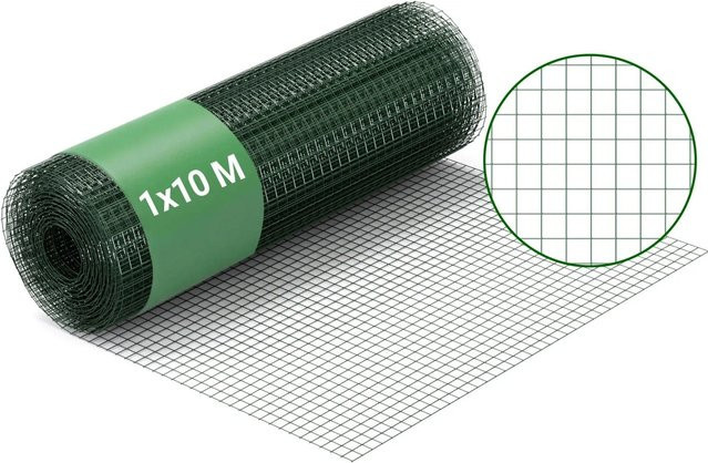 Wiltec Maschendrahtzaun aus Stahl mit PVC-Beschichtung in Tiefgrün, Höhe: 100 cm, Maschenweite: 25 x 25 mm, Drahtstärke: 2,5 mm, Länge: 10 m - Bild 1