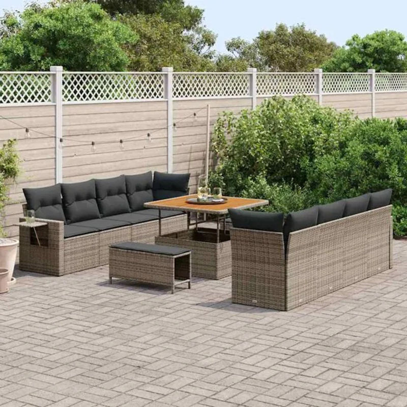 vidaxl Garten-Sofa-Set aus Poly-Rattan mit Speicherfunktion in Grau, 11-teilig - Bild 1