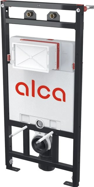 Alcadrain A108F/1100 Montagerahmen mit Kasten für Ausguss, Ablauf DN90/110 und Wandarmatur Anschluss, Schwarz - Bild 1
