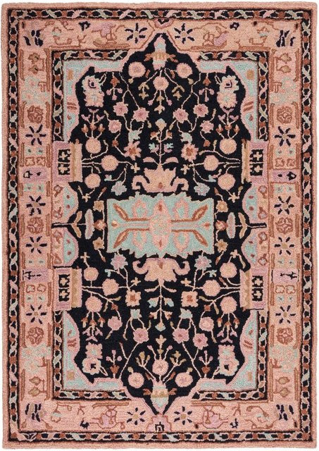 Flair Rugs Wollteppich Blossom in Schwarz-Rosa mit floralem Design, B/T: 120 x 170 cm - Bild 1