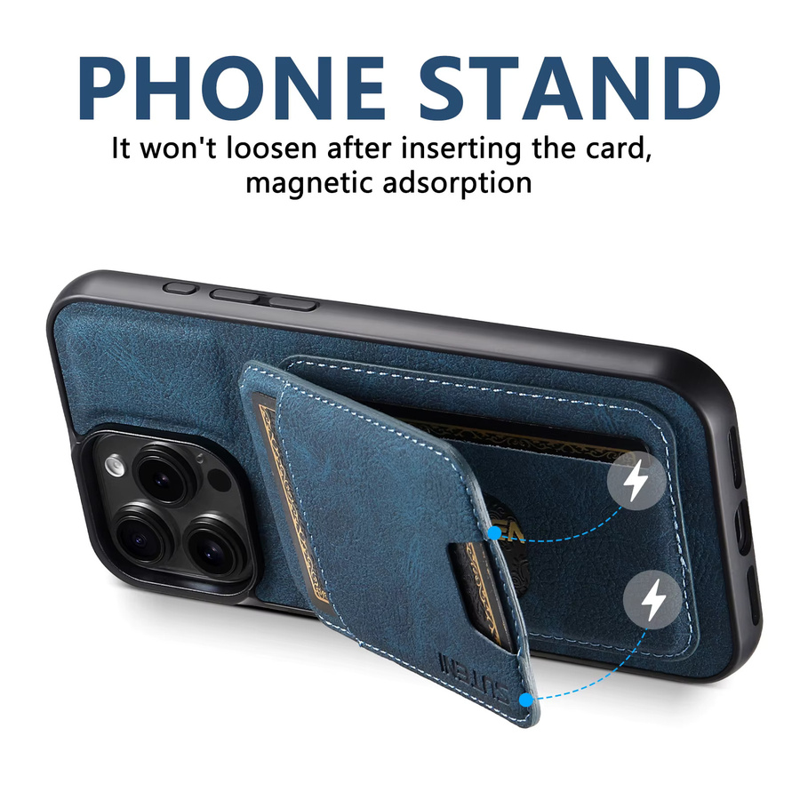 SUTENI Luxus Kunstleder Standhülle mit Lychee-Textur und Kartenfach in Blau für iPhone 17 Pro Max 16 Plus 15 14 13 12 mit mattiertem Finish - Bild 4