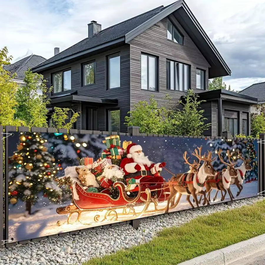 VIKAMA Weihnachtsbanner mit Weihnachtsmann und Rentierschlitten als hängender Hintergrund für Winterpartys und Outdoor-Dekoration, Mehrfarbig, B/H: 180 x 35 cm - Bild 6
