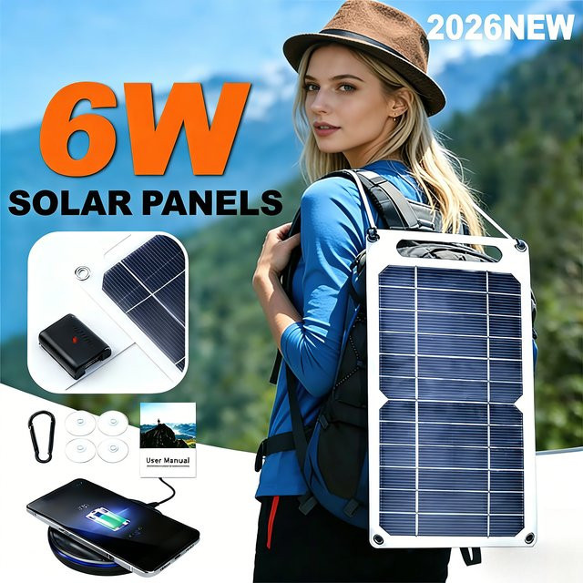 EESBAO Tragbares 6W USB Sunpower Solarpanel 5V Solarplatte in Schwarz mit USB-A Anschluss für Handy und Powerbank - Bild 1