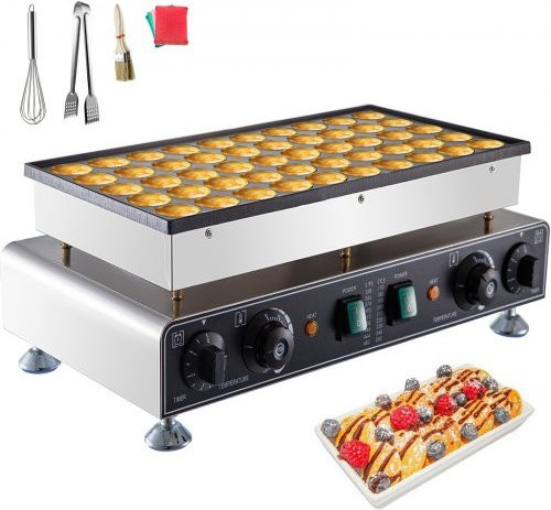 VEVOR Mini-Pfannkuchen-Maker 50-teilig, kommerzieller elektrischer Poffertjes-Grill aus Edelstahl in Silber, 1800 W mit dualer Temperatur- und Zeitregelung - Bild 1