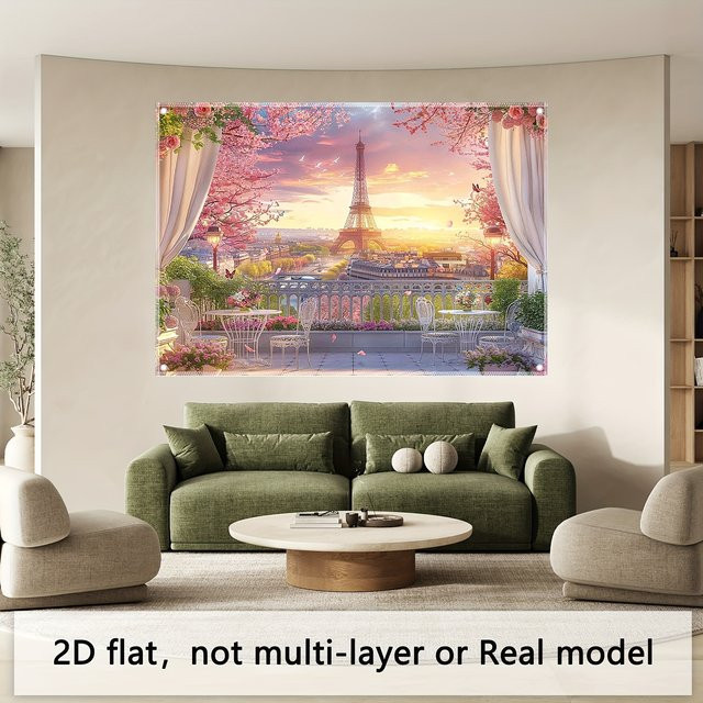 VIKAMA Wandteppich Eiffelturm Paris Frankreich mit Sonnenuntergang Landschaft in Mehrfarbig, Breite: 73 cm, Höhe: 95 cm - Bild 1