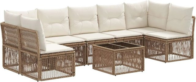 vidaXL Gartensofa-Set 8-teilig in Beige aus Poly-Rattan mit Polsterung und Tisch - Bild 1