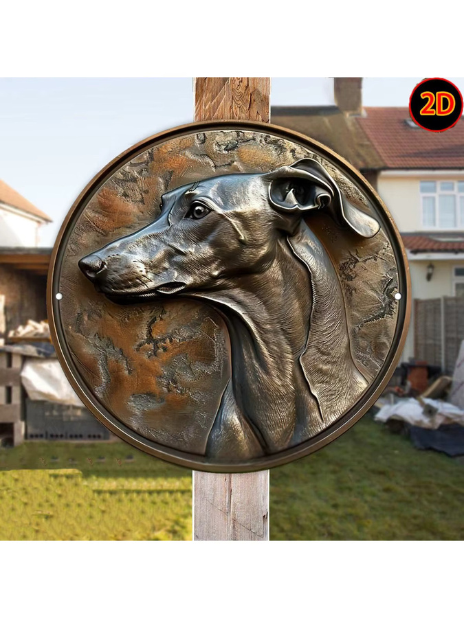 Potdemiel Vintage Windhund Metallwandkunst 2D Flat Aluminiumschild, Durchmesser: 20 cm, Braun - Bild 5