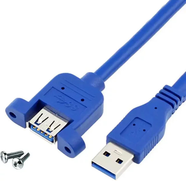 MACDOT USB 3.0 Verlängerungskabel Stecker auf Buchse mit Schalttafelmontage und doppelt geschirmter Schraube, USB-A auf USB-C, Schwarz oder Blau - Bild 1