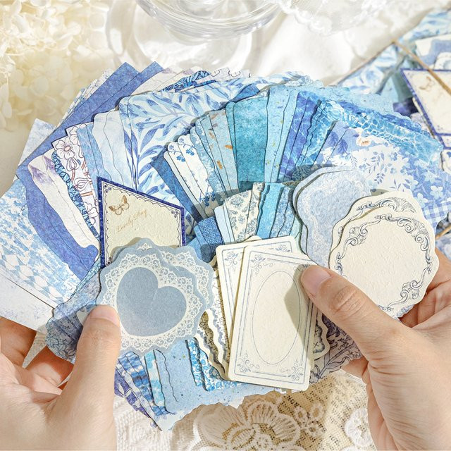 JIANQI Vintage Scrapbooking Papier Set mit 100 Stück Dekorationsmaterialien in Blau für DIY Junk Journal und Collage - Bild 1