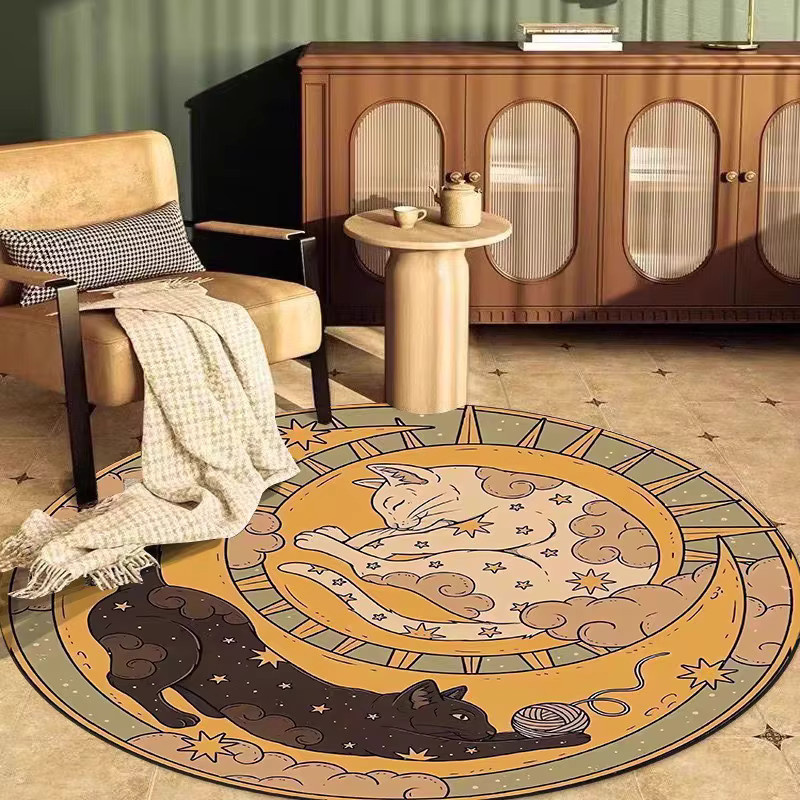 VIKAMA Teppich Sonnen, Mond und Kätzchen in Multicolour, weich und maschinenwaschbar, Boho-Design für Wohnzimmer und Schlafzimmer, B/T: 80 x 80 cm - Bild 2